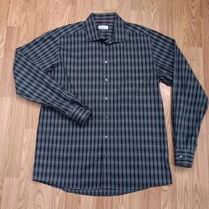 ETON Men's Black Gray Checkered Plaid Dress Shirt 44/17.5 Contemporary